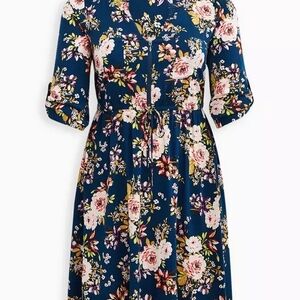 Torrid Mini Challis High-Low Shirt Dress Floral Blue Size 24
